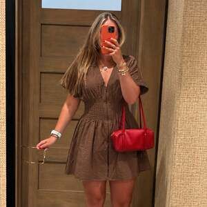 EXQUISE Tobie Pleated Zipper Mini Dress in Brown Size XS